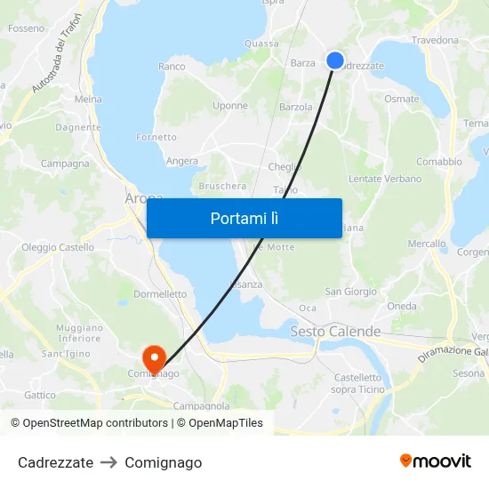 Cadrezzate to Comignago map