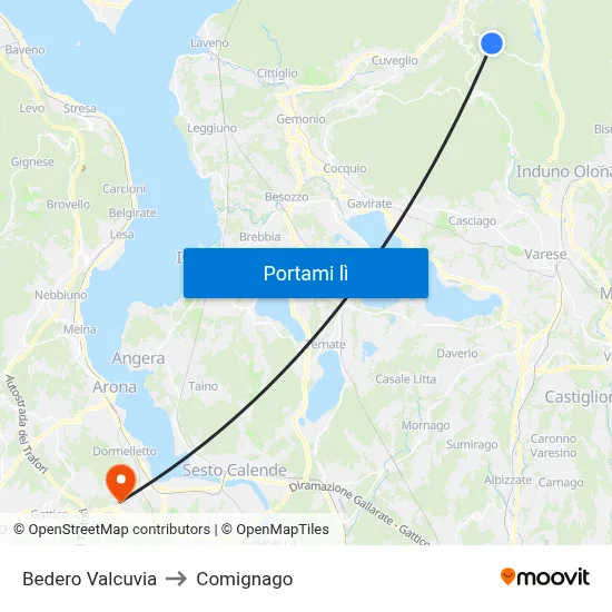 Bedero Valcuvia to Comignago map
