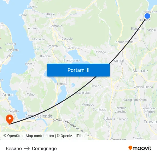 Besano to Comignago map