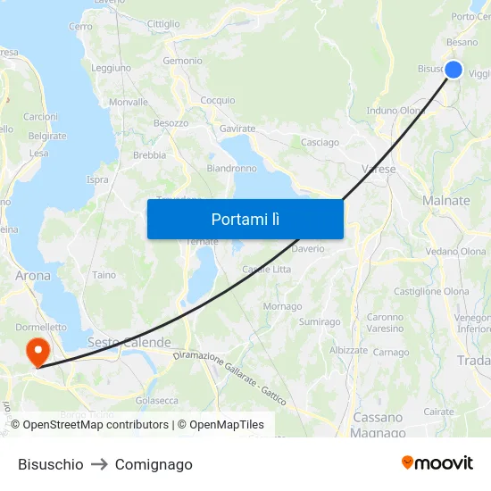 Bisuschio to Comignago map
