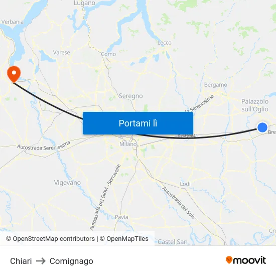 Chiari to Comignago map
