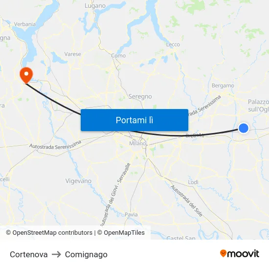 Cortenova to Comignago map