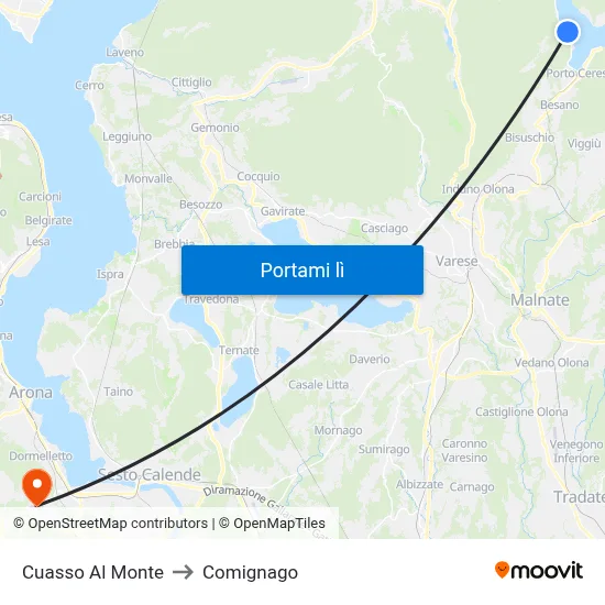 Cuasso Al Monte to Comignago map