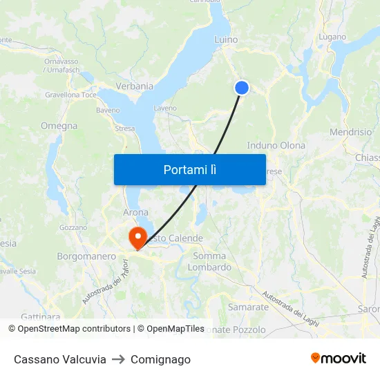 Cassano Valcuvia to Comignago map