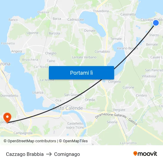 Cazzago Brabbia to Comignago map