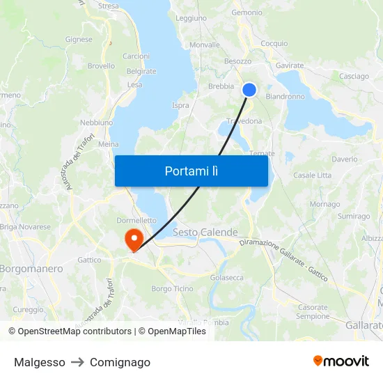 Malgesso to Comignago map