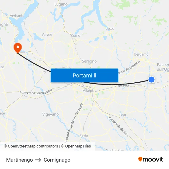 Martinengo to Comignago map