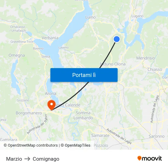 Marzio to Comignago map