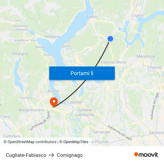 Cugliate-Fabiasco to Comignago map