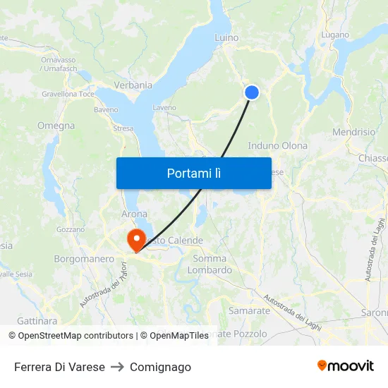 Ferrera Di Varese to Comignago map