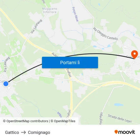 Gattico to Comignago map