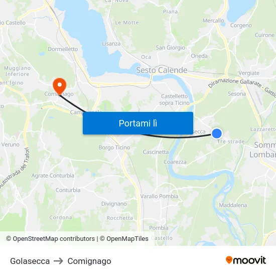Golasecca to Comignago map
