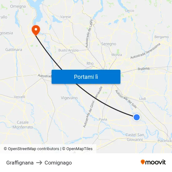 Graffignana to Comignago map
