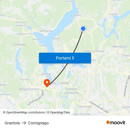Grantola to Comignago map