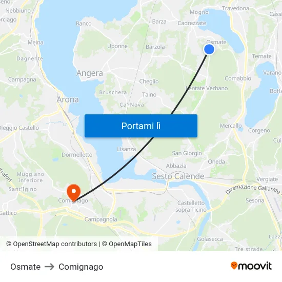 Osmate to Comignago map