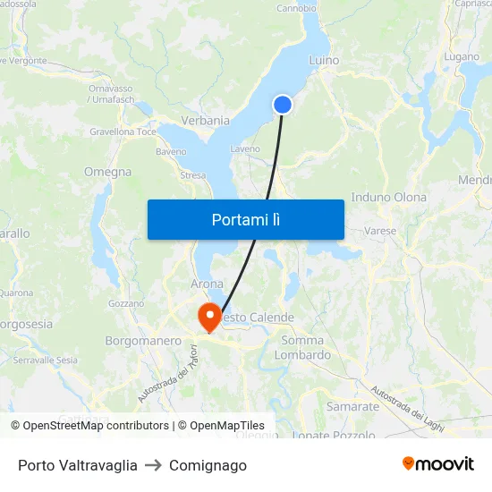 Porto Valtravaglia to Comignago map