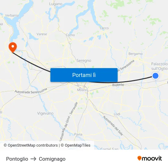 Pontoglio to Comignago map