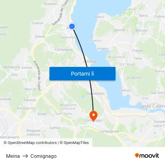 Meina to Comignago map