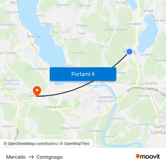 Mercallo to Comignago map