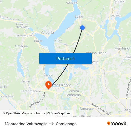 Montegrino Valtravaglia to Comignago map