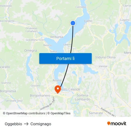 Oggebbio to Comignago map