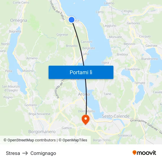 Stresa to Comignago map