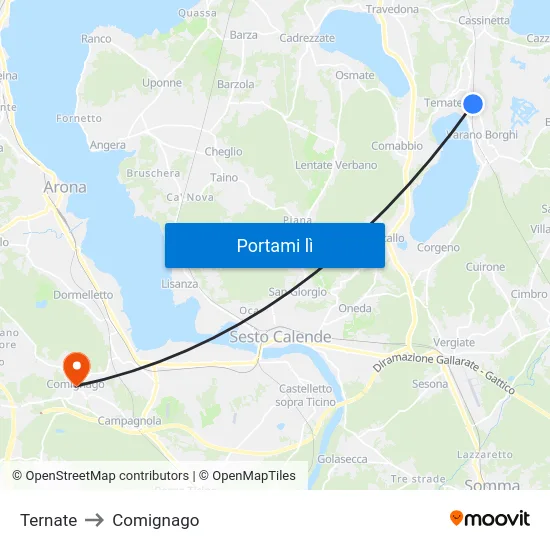 Ternate to Comignago map