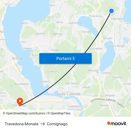 Travedona-Monate to Comignago map