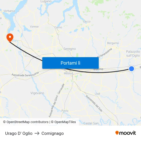 Urago D' Oglio to Comignago map
