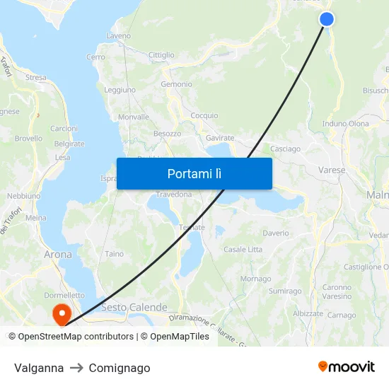 Valganna to Comignago map