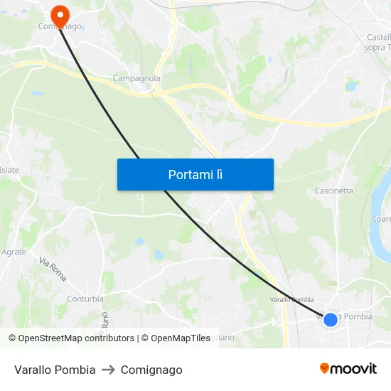 Varallo Pombia to Comignago map