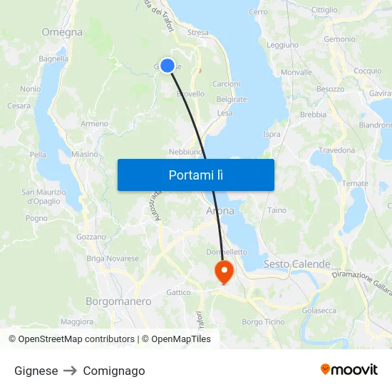 Gignese to Comignago map