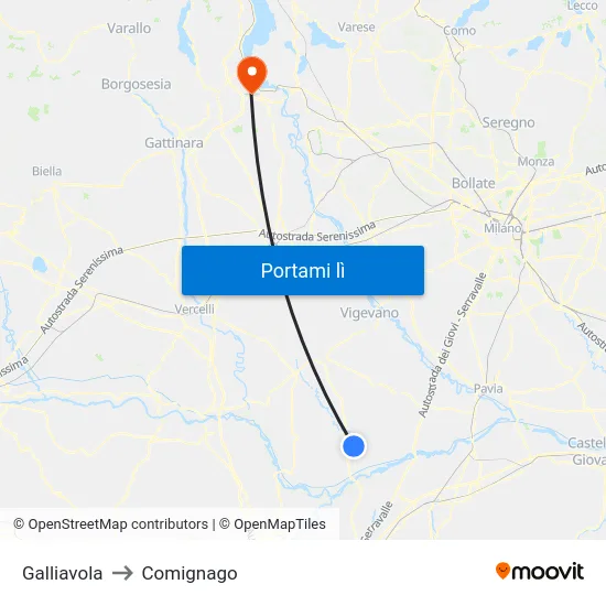Galliavola to Comignago map