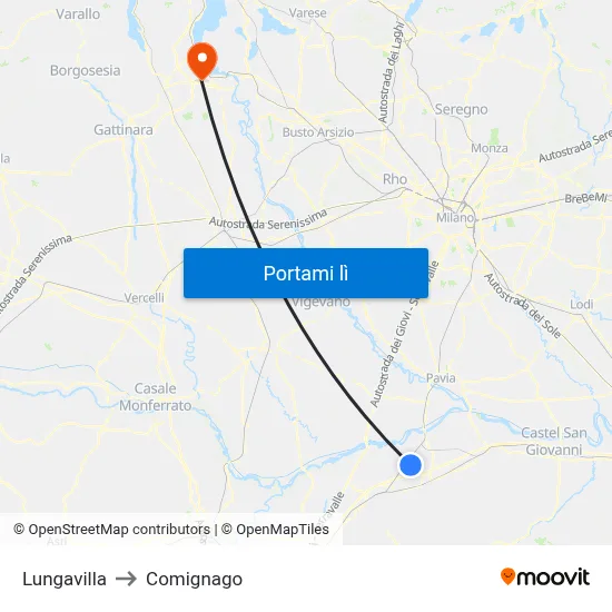 Lungavilla to Comignago map