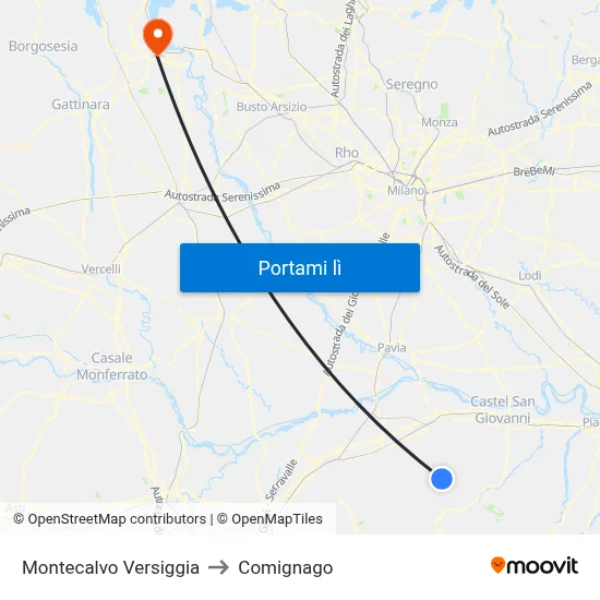 Montecalvo Versiggia to Comignago map