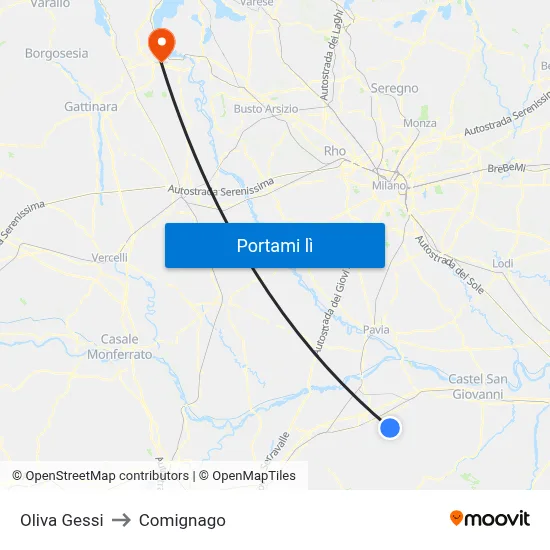 Oliva Gessi to Comignago map