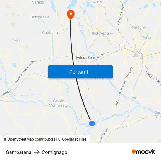 Gambarana to Comignago map
