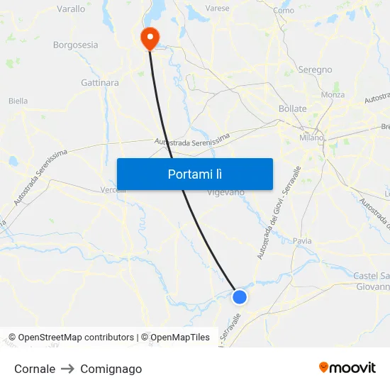 Cornale to Comignago map