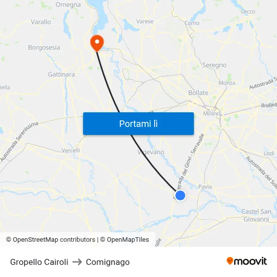Gropello Cairoli to Comignago map