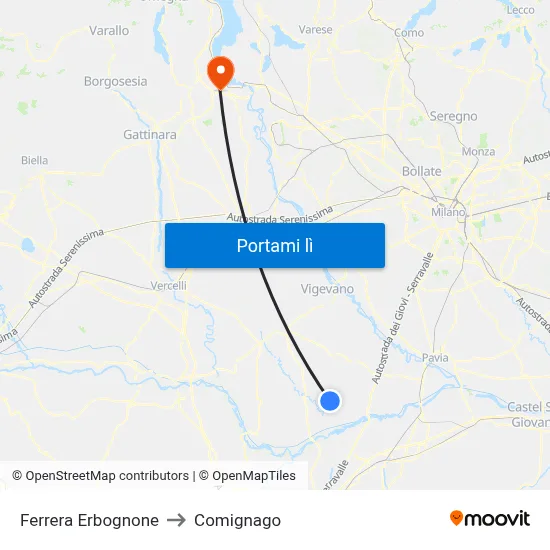 Ferrera Erbognone to Comignago map