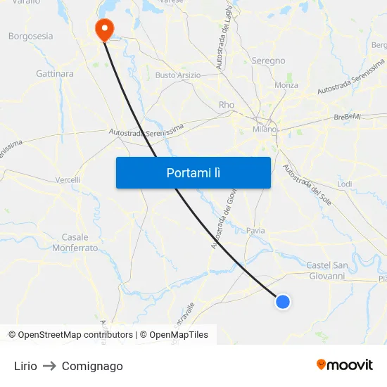 Lirio to Comignago map