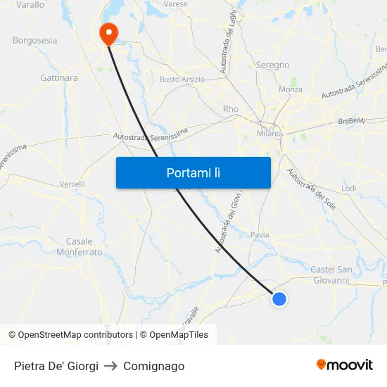 Pietra De' Giorgi to Comignago map