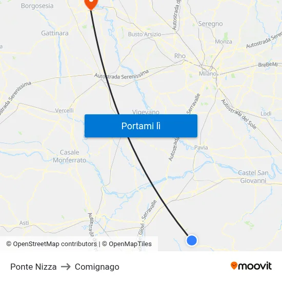 Ponte Nizza to Comignago map