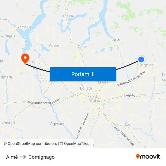 Almè to Comignago map