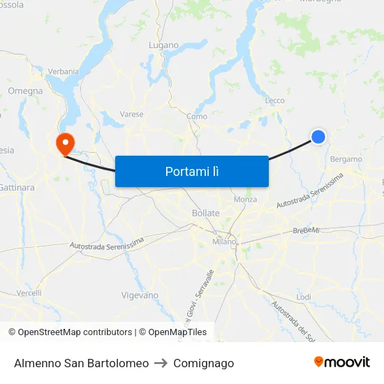 Almenno San Bartolomeo to Comignago map