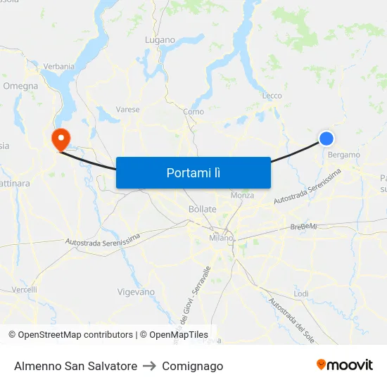 Almenno San Salvatore to Comignago map