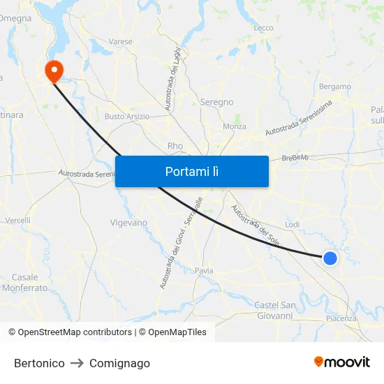 Bertonico to Comignago map