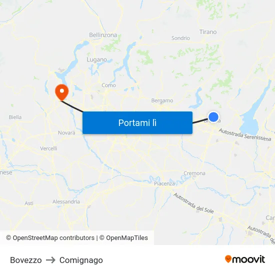 Bovezzo to Comignago map