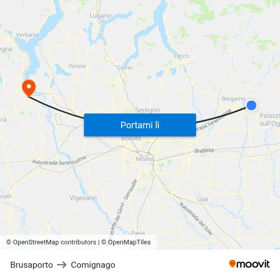 Brusaporto to Comignago map