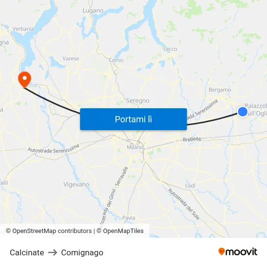 Calcinate to Comignago map